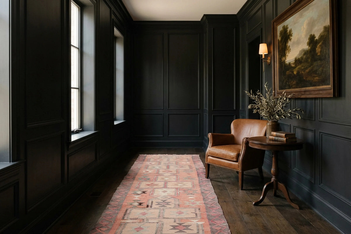 Orange Persian runner rug in a styled room