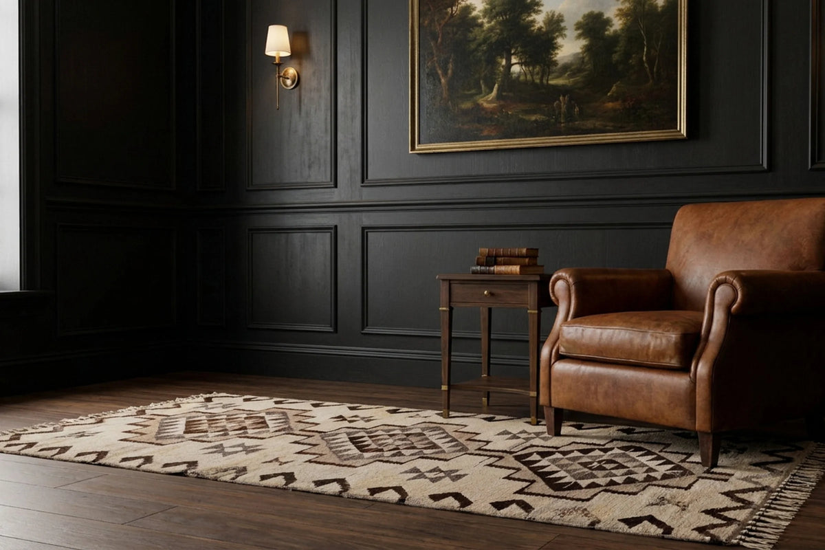 White Persian runner rug in a styled room