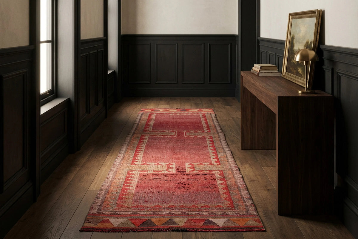 Red Persian runner rug in a styled room