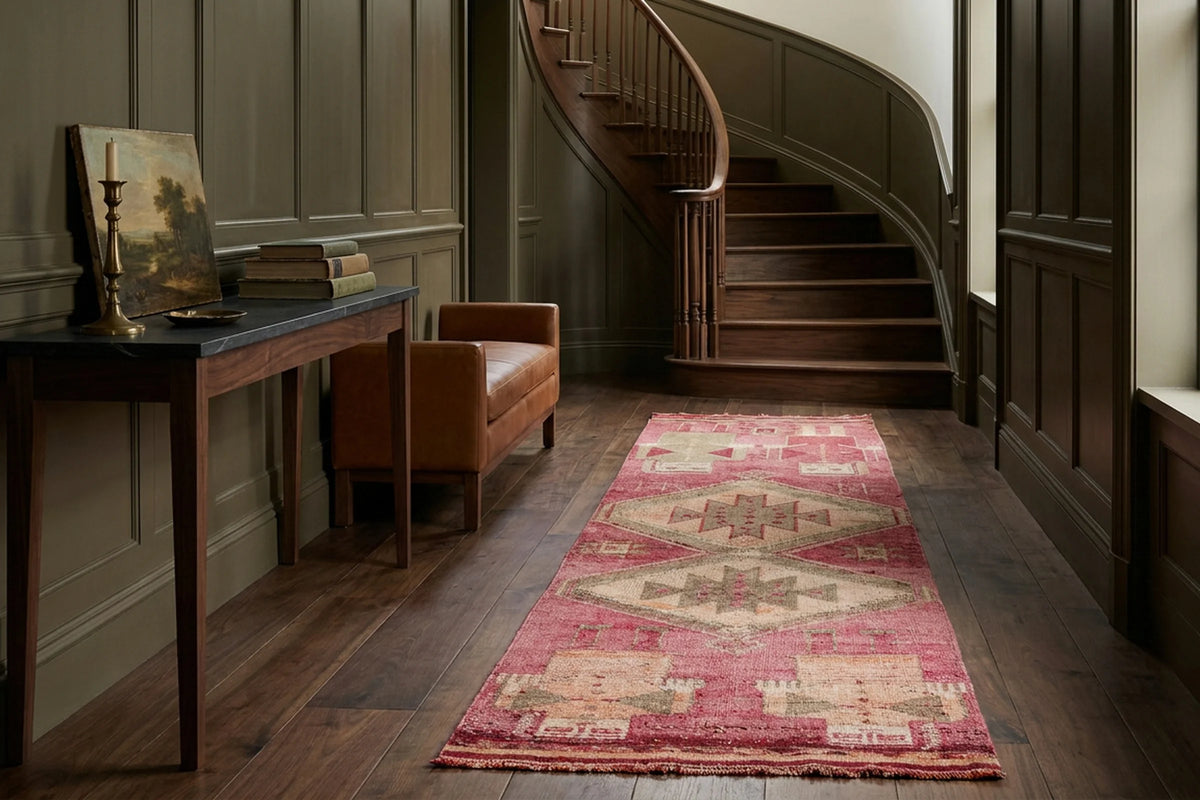 Red Persian runner rug in a landing