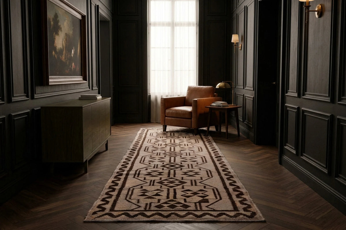 Gray Persian runner rug in a styled room