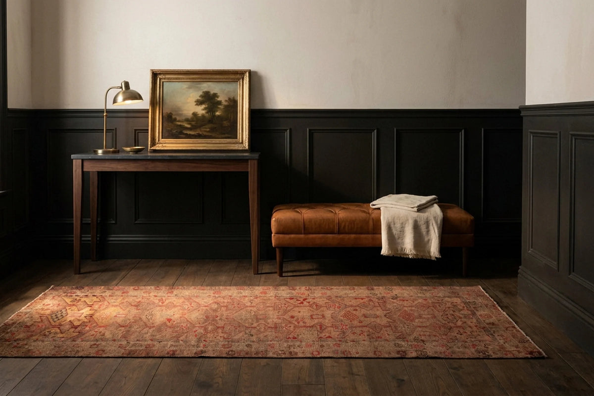 Brown Persian runner rug in a styled room