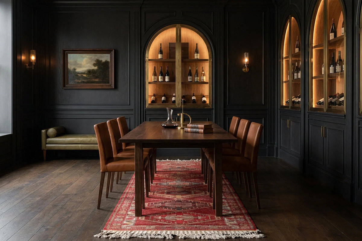 Red Persian runner rug in a styled room