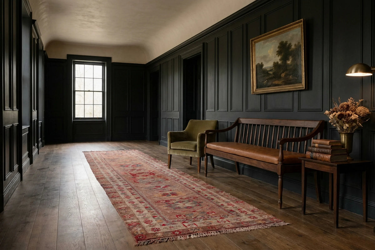 Beige Persian runner rug in a hallway