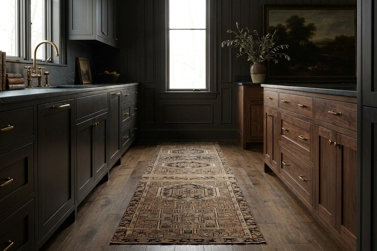 Beige Persian runner rug in a kitchen
