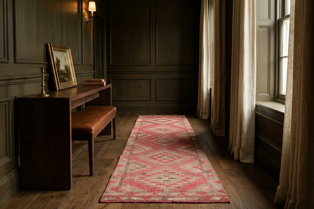 Red Persian runner rug in a styled room