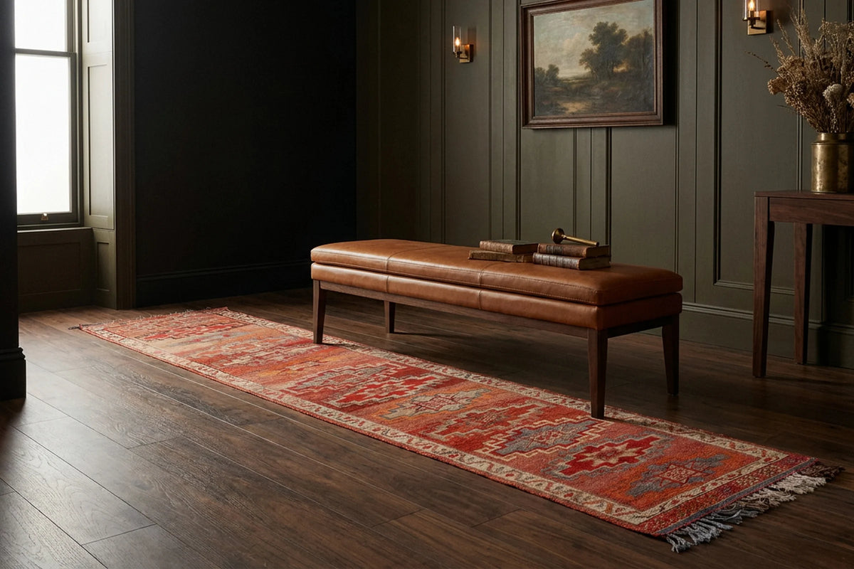 Red Persian runner rug in a styled room
