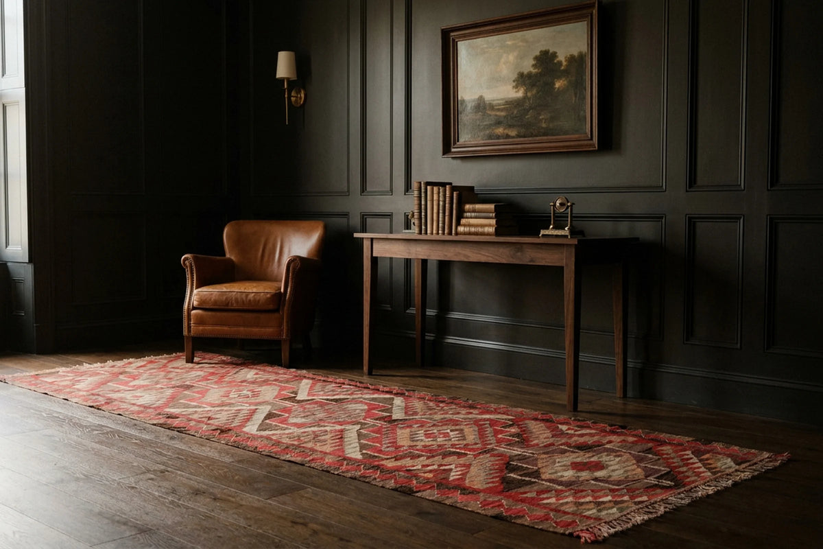 Red Persian runner rug in a styled room