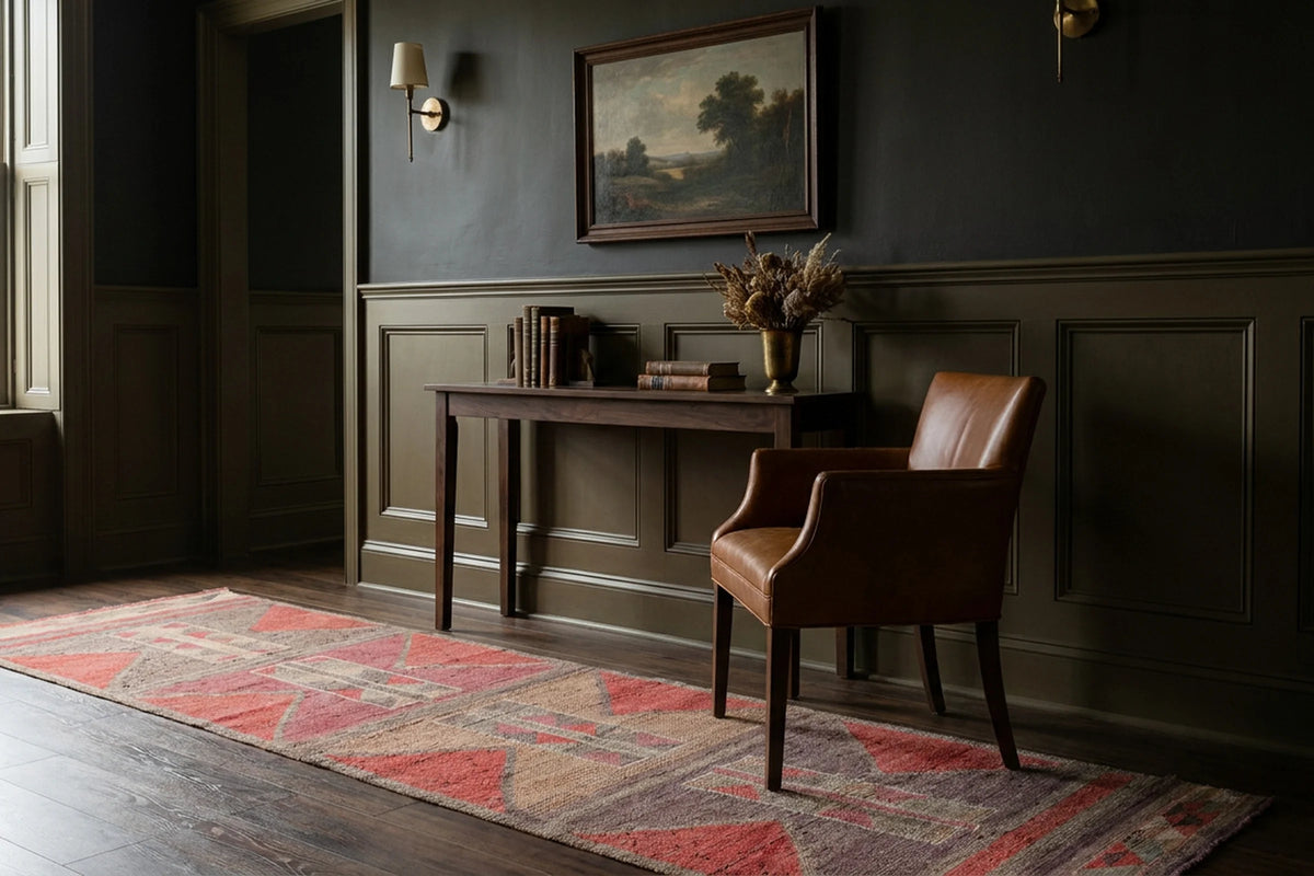 Red Persian runner rug in a styled room