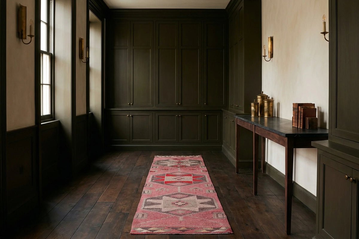 Red Persian runner rug in a styled room