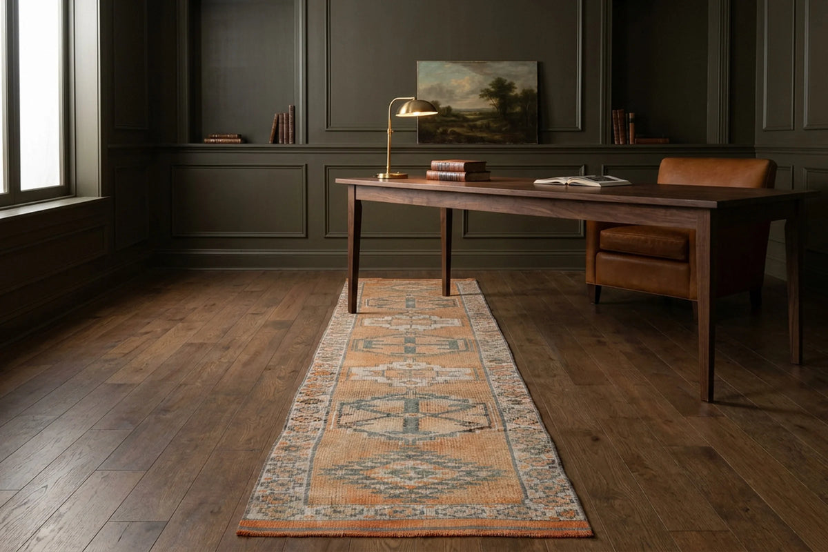 Orange Persian runner rug in a styled room