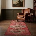 Red Persian runner rug in a library