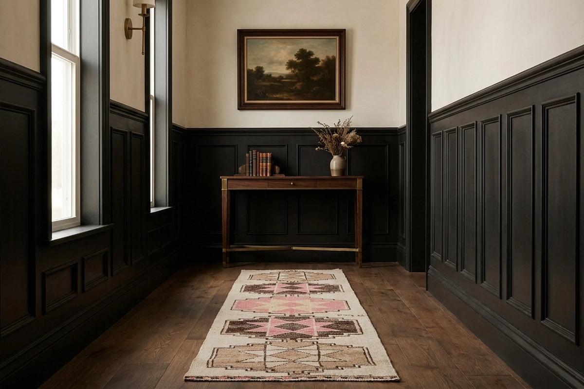 Beige Persian runner rug in a styled room
