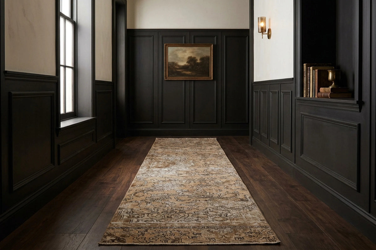 Beige Persian runner rug in a styled room