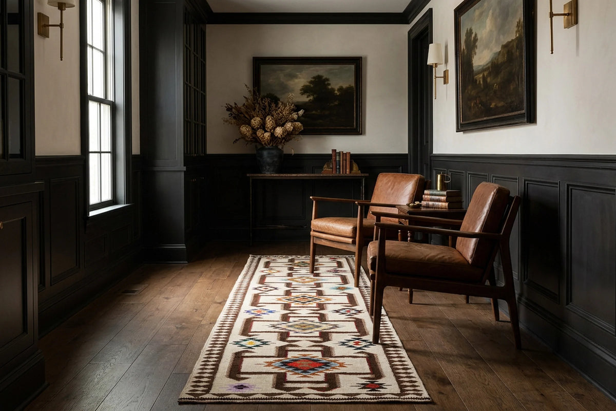 Beige Persian runner rug in a landing