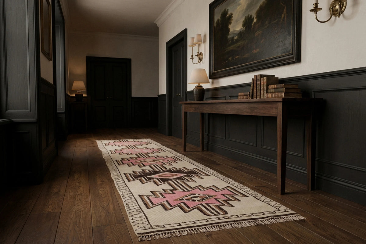 Beige Persian runner rug in a styled room