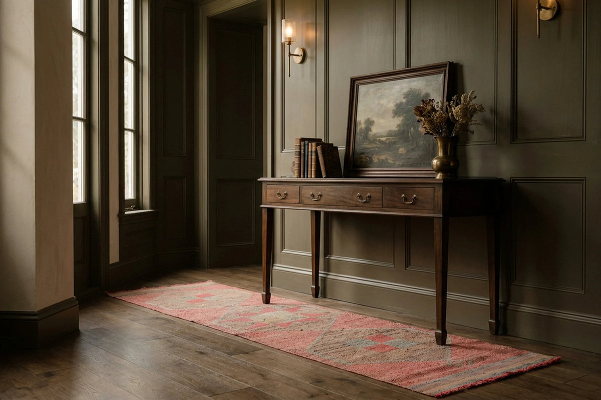Red Persian runner rug in a conservatory