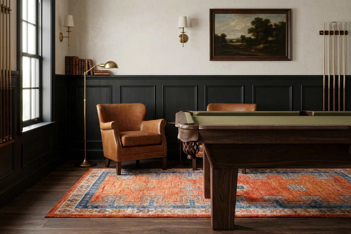 Orange Persian runner rug in a styled room