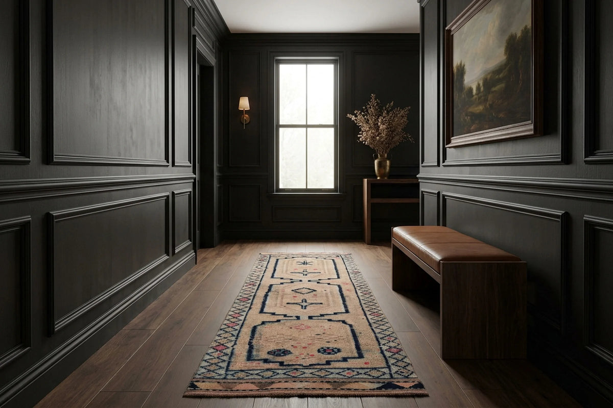 Beige Persian runner rug in a styled room