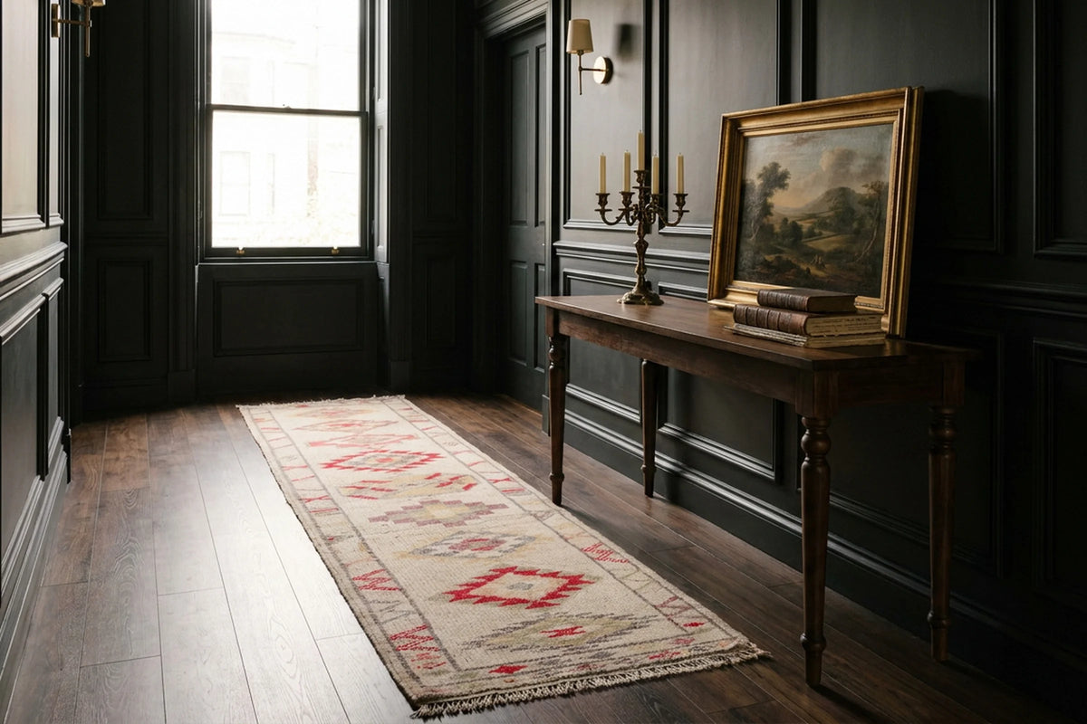 Beige Persian runner rug in a styled room