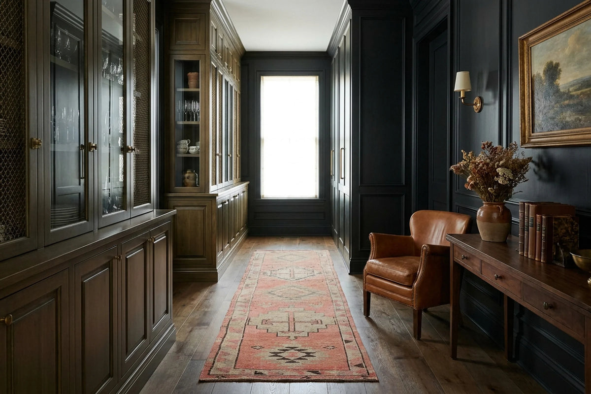 Orange Persian runner rug in a styled room