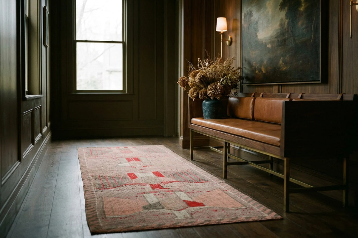 Pink Persian runner rug in a styled room