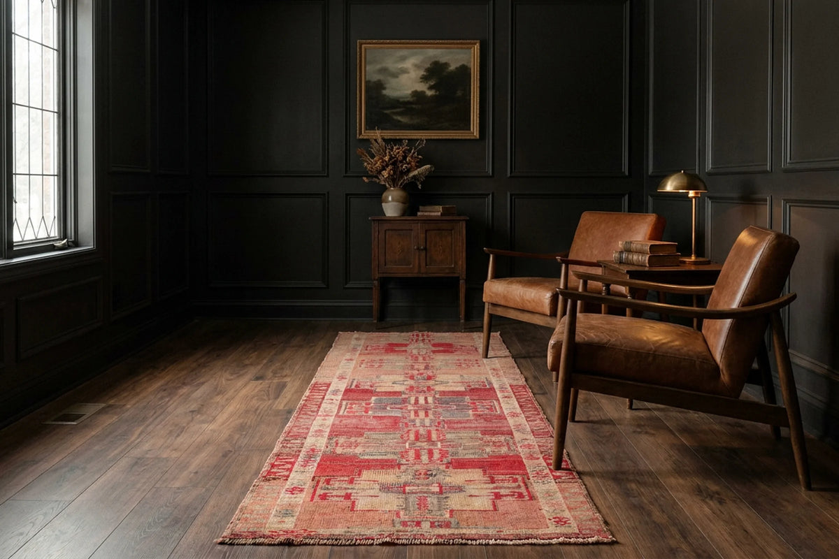 Red Persian runner rug in a styled room