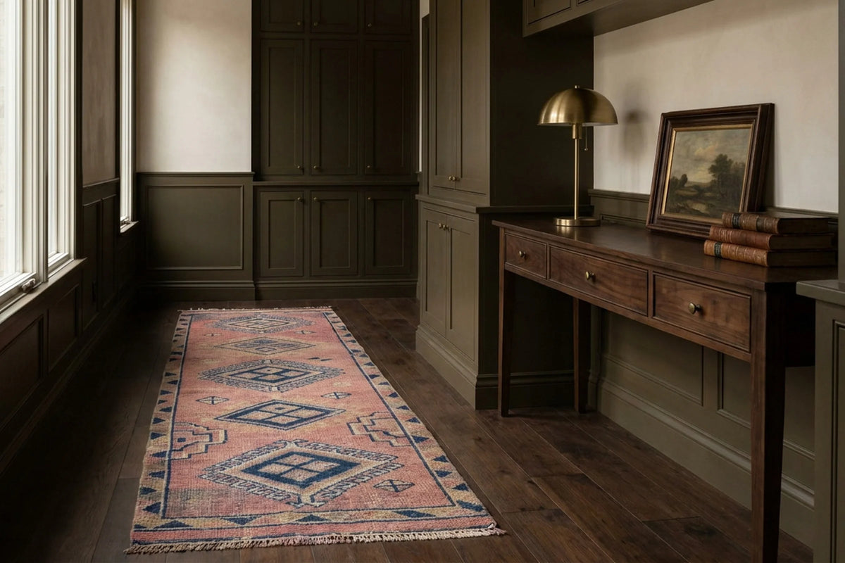 Pink Persian runner rug in a landing