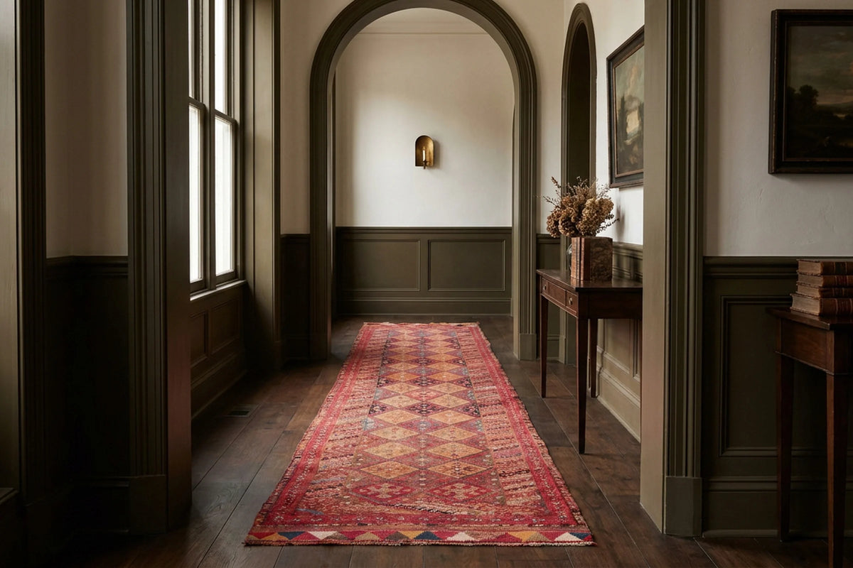 Red Persian runner rug in a styled room