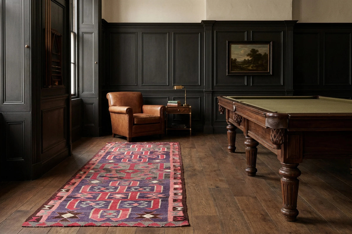 Red Persian runner rug in a styled room