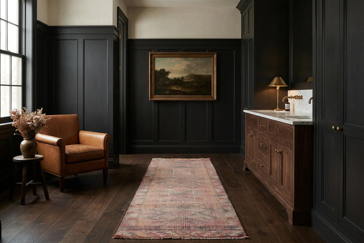 Pink Persian runner rug in a styled room