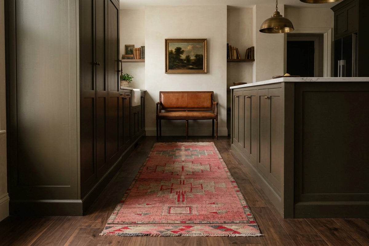Red Persian runner rug in a kitchen