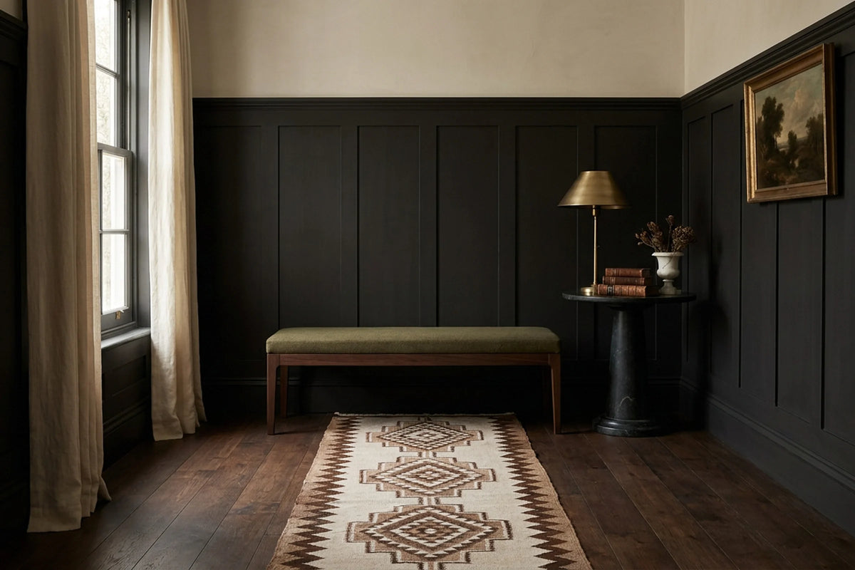 White Persian runner rug in a conservatory