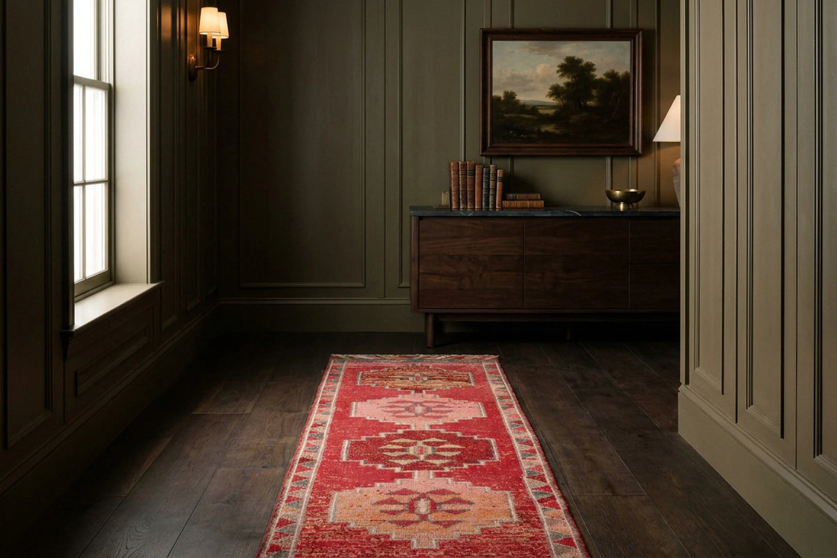 Pink Persian runner rug in a styled room