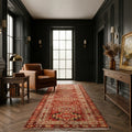 Red Persian runner rug in a styled room