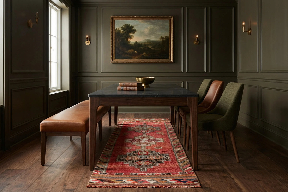 Red Persian runner rug in a styled room