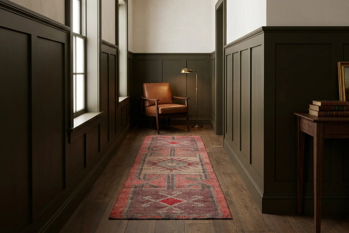 Pink Persian runner rug in a styled room