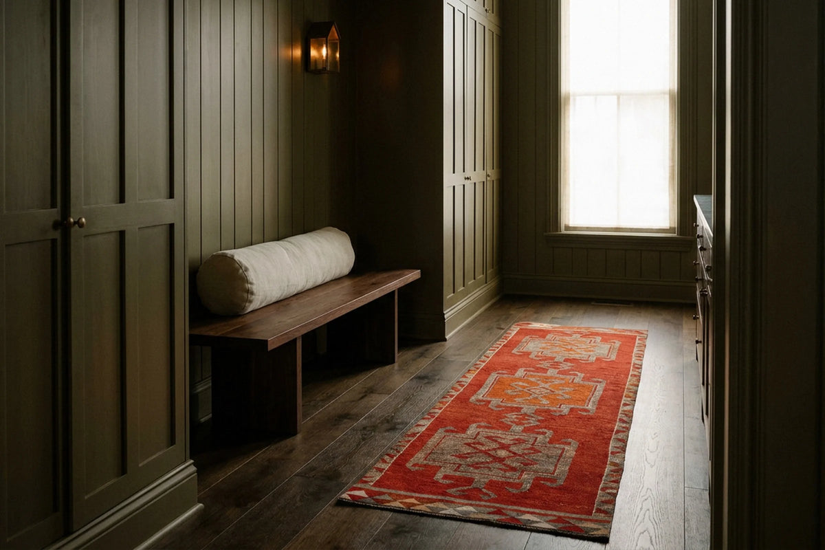 Red Persian runner rug in a styled room