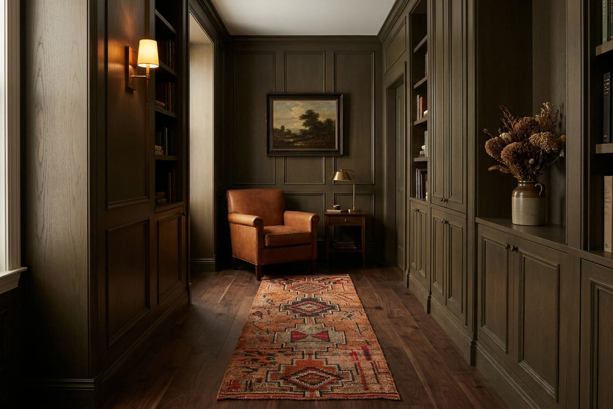 Orange Persian runner rug in a styled room