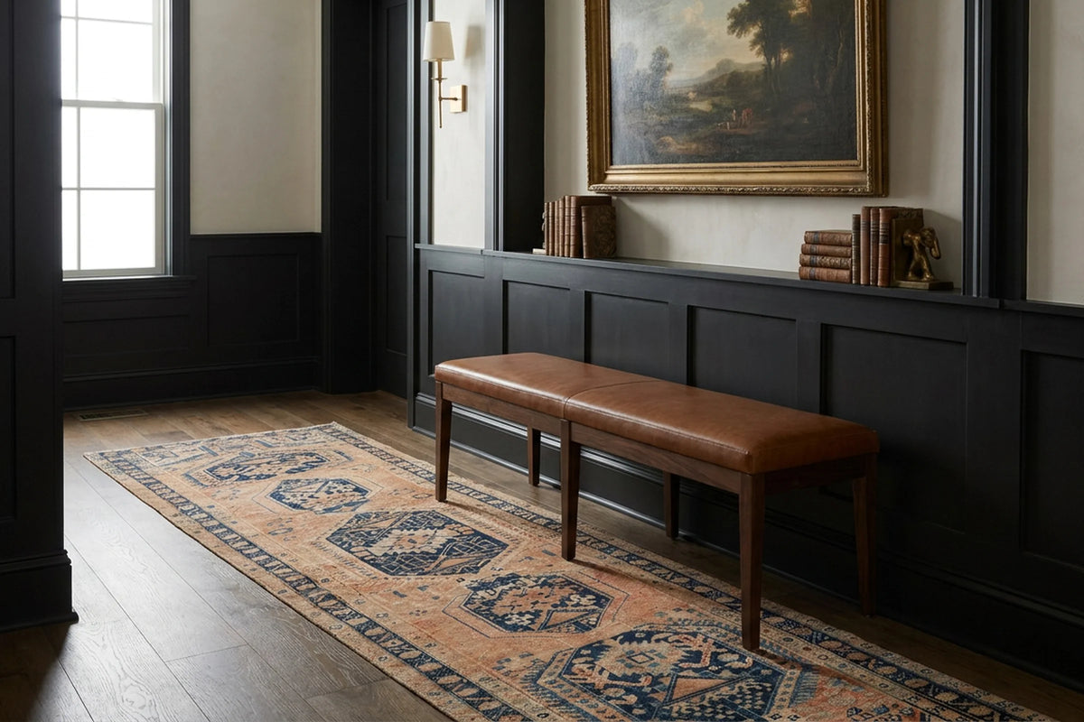Beige Persian runner rug in a hallway