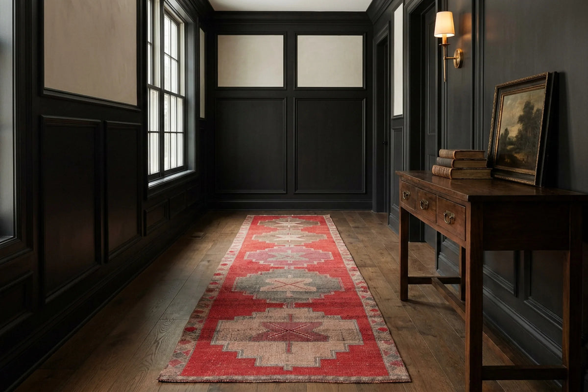 Pink Persian runner rug in a styled room
