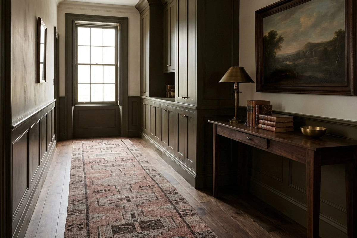 Brown Persian runner rug in a styled room