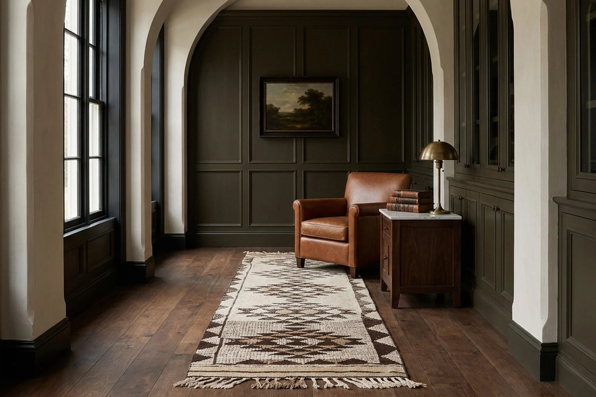 Beige Persian runner rug in a conservatory