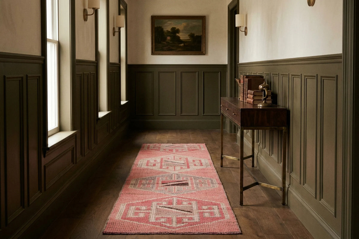 Red Persian runner rug in a styled room