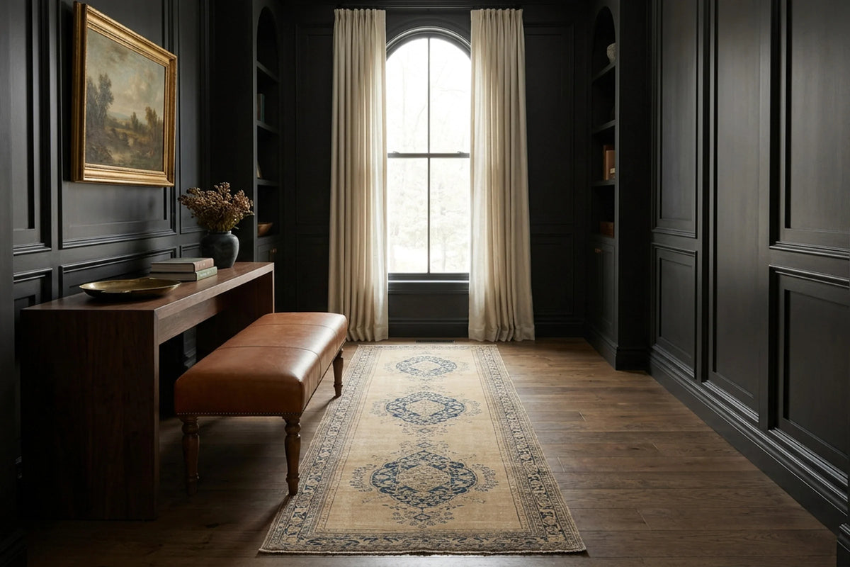 Beige Persian runner rug in a styled room