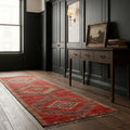 Red Persian runner rug in a hallway