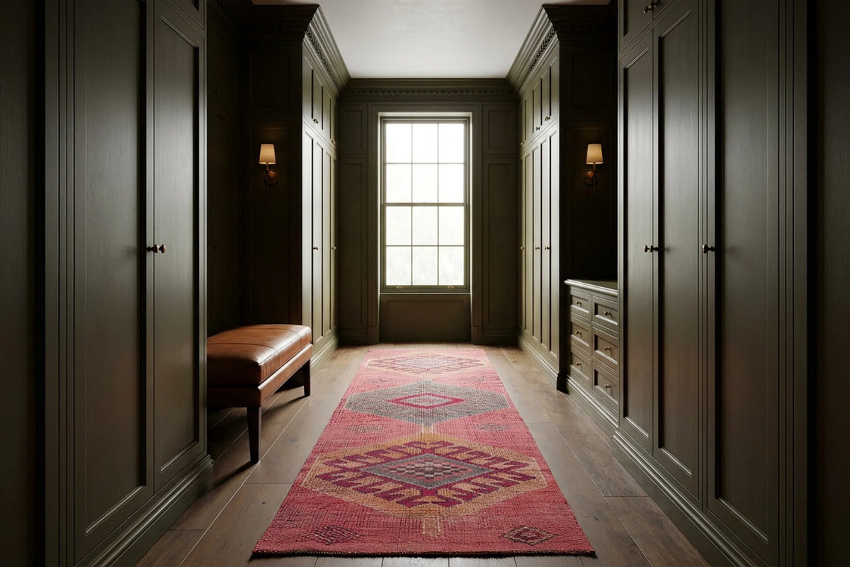 Red Persian runner rug in a styled room