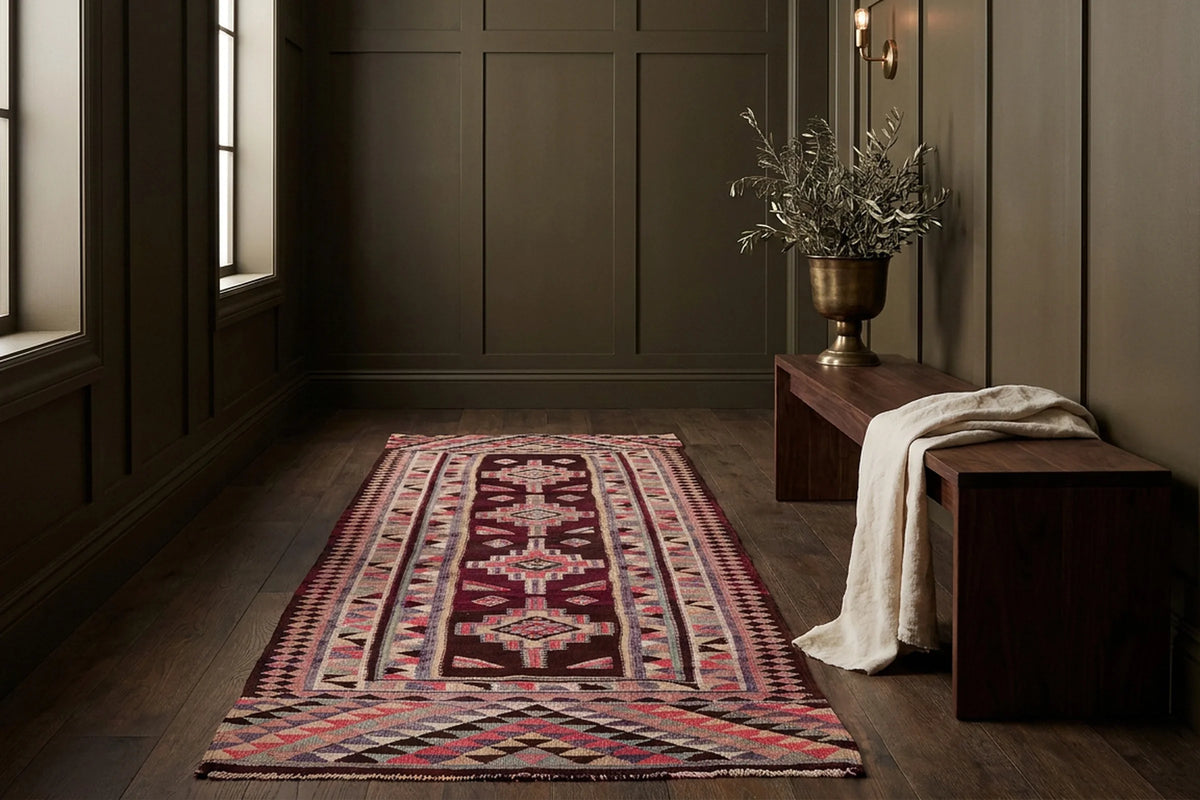 Red Persian runner rug in a styled room