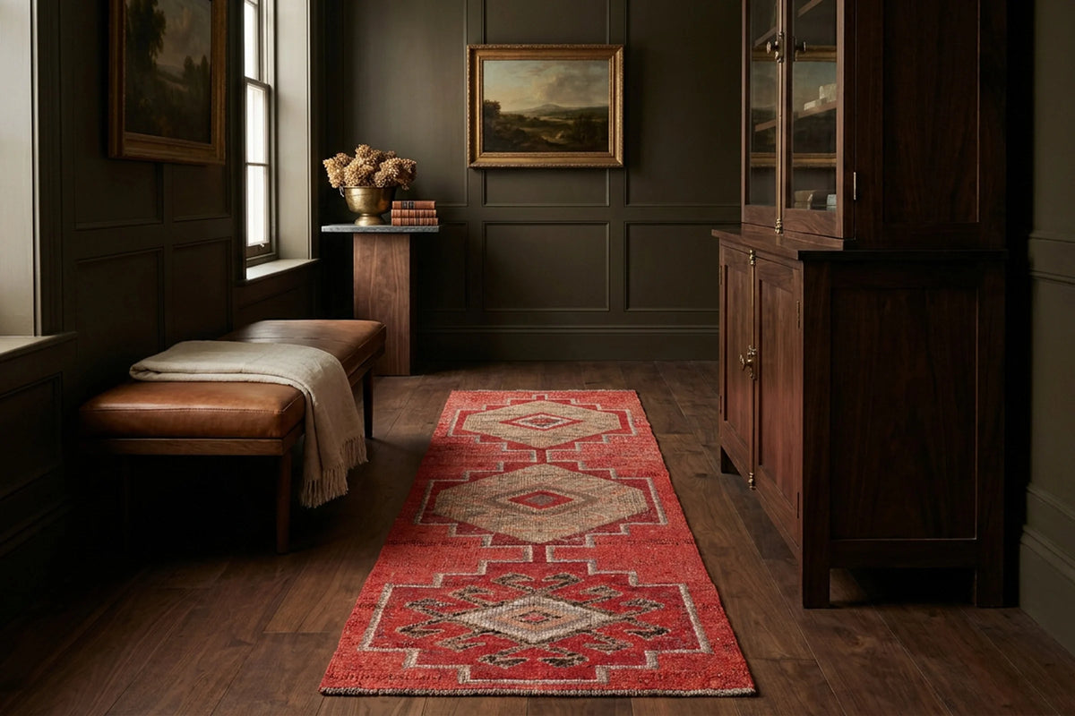 Red Persian runner rug in a styled room