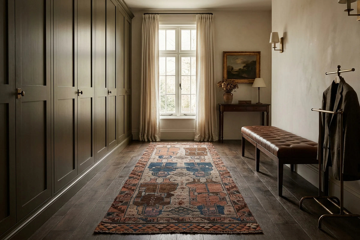 Brown Persian runner rug in a styled room